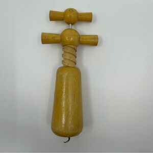 Vintage Wooden Mechanical Corkscrew Wine Opener Mid Century Barware